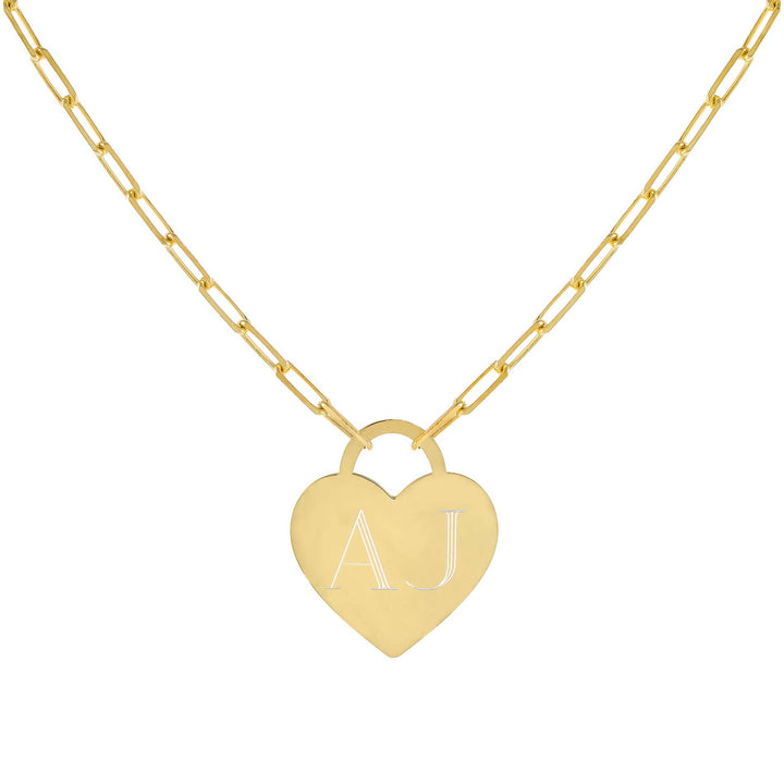 Gold Engravable Heart Link Necklace - Adina Eden's Jewels