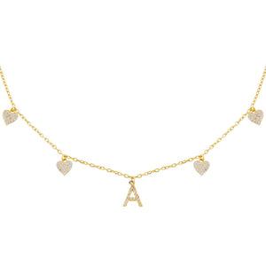 Gold / Q Pavé Initial Multi Heart Necklace - Adina Eden's Jewels