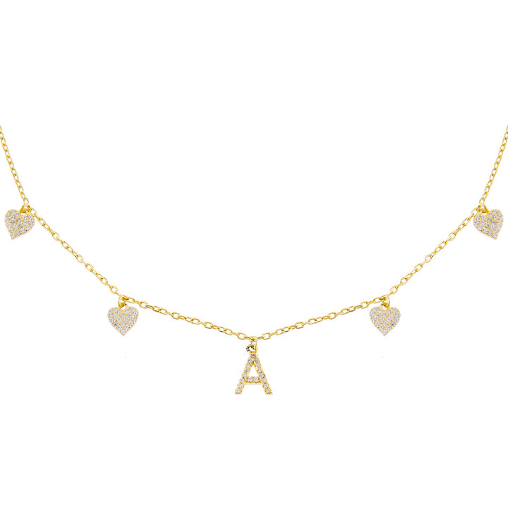 Gold / Q Pavé Initial Multi Heart Necklace - Adina Eden's Jewels