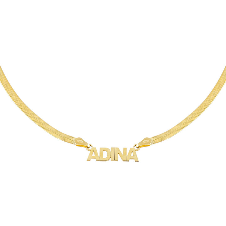 Gold Mini Nameplate Herringbone Necklace - Adina Eden's Jewels