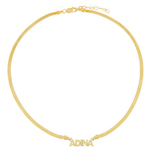  Mini Nameplate Herringbone Necklace - Adina Eden's Jewels