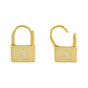 Gold Engraved Lock Huggie Earring - Adina Eden's Jewels