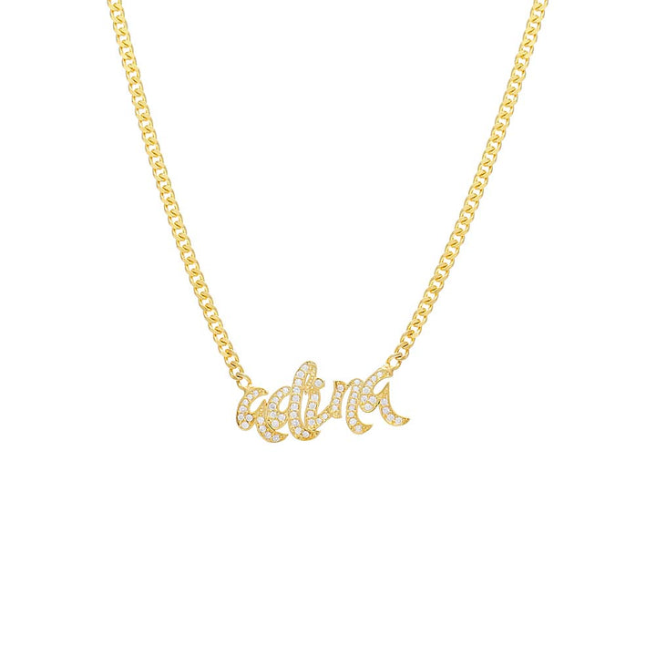 Gold Pavé Lowercase Chunky Nameplate Necklace - Adina Eden's Jewels
