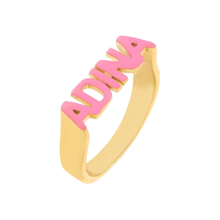 Sapphire Pink / 5 Enamel Block Letter Nameplate Ring - Adina Eden's Jewels