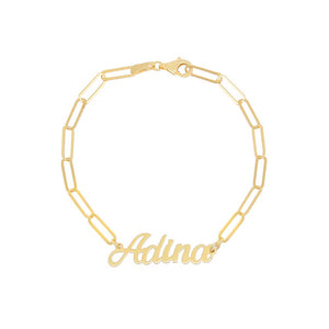 Gold Solid Script Name Paperclip Bracelet - Adina Eden's Jewels