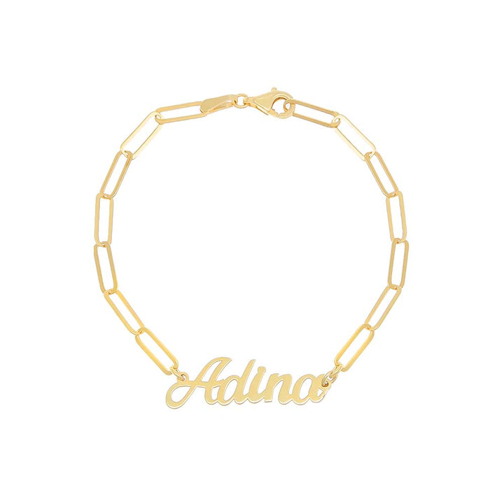 Gold Solid Script Name Paperclip Bracelet - Adina Eden's Jewels