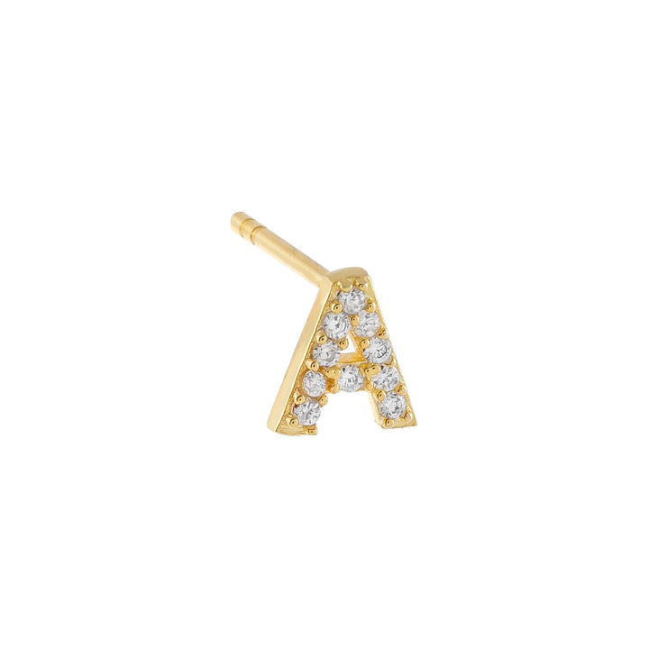 Gold / Single / F Pavé Initial Stud Earring - Adina Eden's Jewels