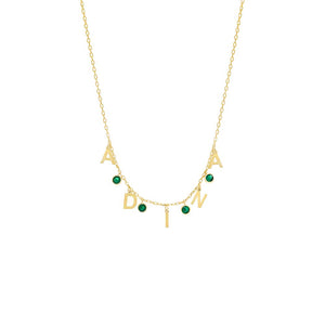 Gold Solid Block Name x Emerald Necklace - Adina Eden's Jewels