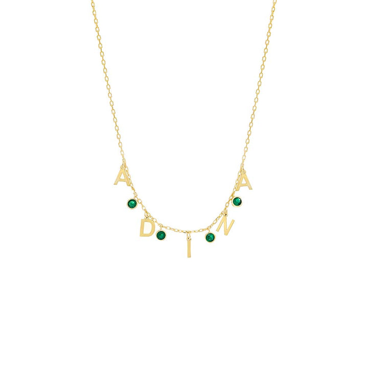 Gold Solid Block Name x Emerald Necklace - Adina Eden's Jewels