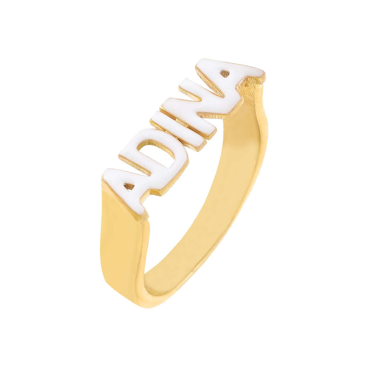 White / 5 Enamel Block Letter Nameplate Ring - Adina Eden's Jewels