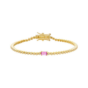 Sapphire Pink CZ Baguette Stone Tennis Bracelet - Adina Eden's Jewels