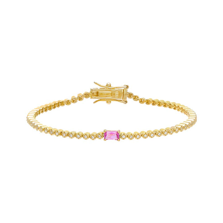 Sapphire Pink CZ Baguette Stone Tennis Bracelet - Adina Eden's Jewels