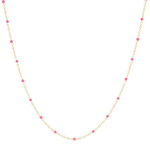 Neon Pink Enamel Colored Bead Chain Necklace 14K - Adina Eden's Jewels