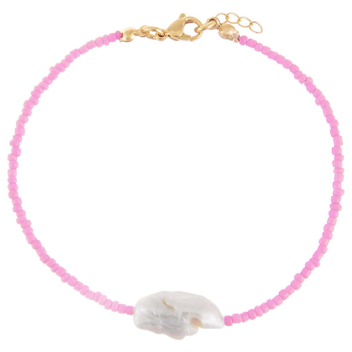 Sapphire Pink Pink Baroque Pearl Beaded Anklet - Adina Eden's Jewels
