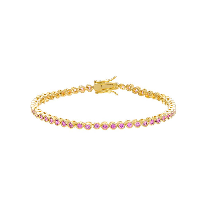 Sapphire Pink Gemstone Bezel Tennis Bracelet - Adina Eden's Jewels