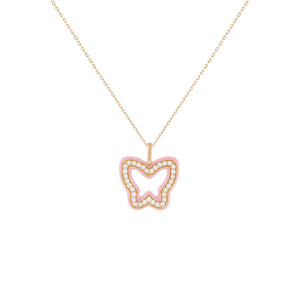 Sapphire Pink Diamond Enamel Butterfly Necklace 14K - Adina Eden's Jewels