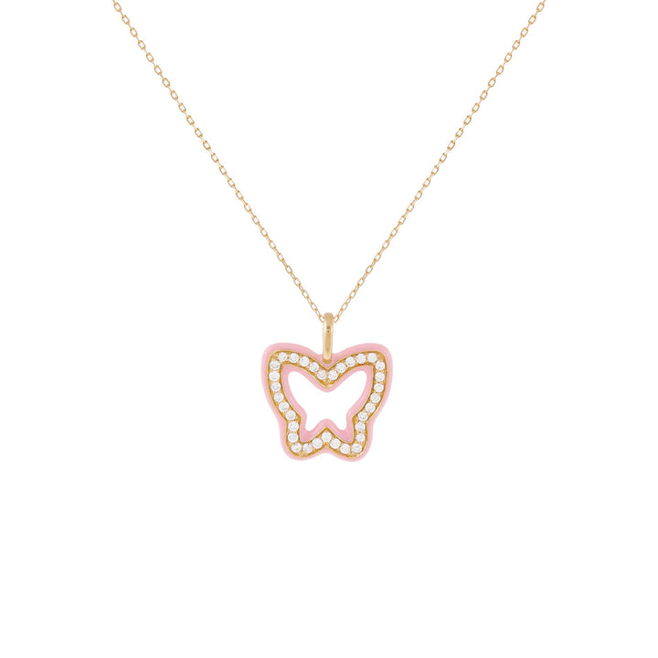 Sapphire Pink Diamond Enamel Butterfly Necklace 14K - Adina Eden's Jewels