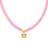 Sapphire Pink Pavé Smiley Face Beaded Necklace - Adina Eden's Jewels