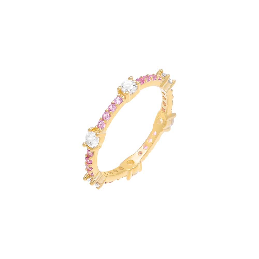 Sapphire Pink / 6 Colored Gemstone X CZ Thin Eternity Ring - Adina Eden's Jewels