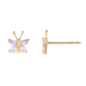 14K Gold CZ Pink Butterfly Stud Earring 14K - Adina Eden's Jewels