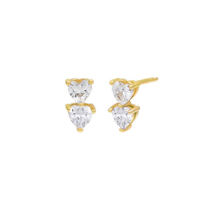 Gold Double Heart CZ Stud Earring - Adina Eden's Jewels