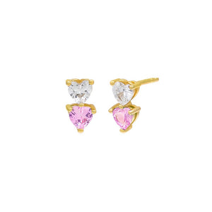 Dusty Pink Double Heart CZ Stud Earring - Adina Eden's Jewels