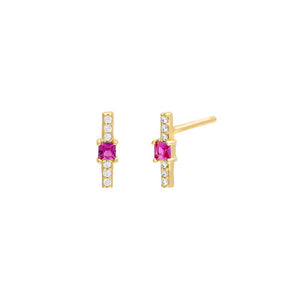 Magenta Colored Mini Bezel Bar Stud Earring - Adina Eden's Jewels