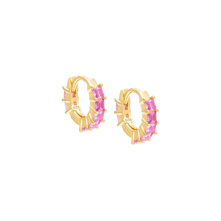 Sapphire Pink / 10 MM Colored Princess Cut Huggie Earring - Adina Eden's Jewels