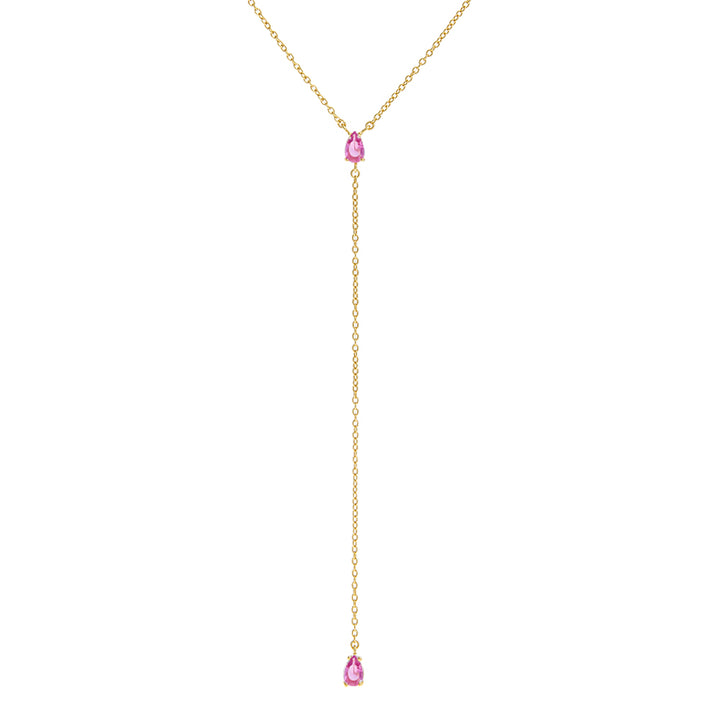 Sapphire Pink CZ Teardrop Lariat - Adina Eden's Jewels