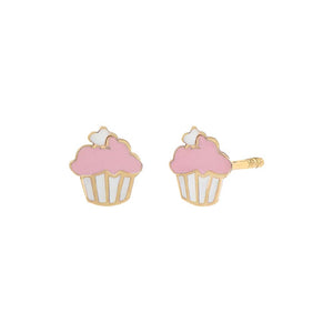 Pink Kids Pink & White Enamel Stud Earring 14K - Adina Eden's Jewels