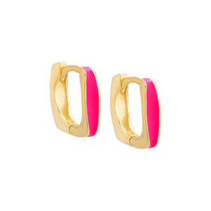 Neon Pink / Pair Colored Enamel Square Huggie Earring - Adina Eden's Jewels