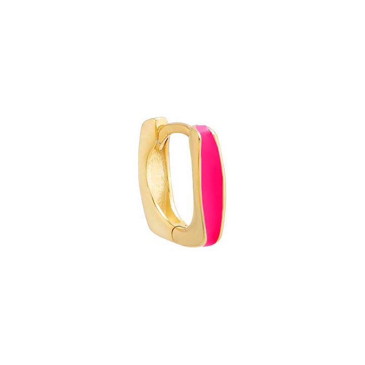 Neon Pink / Single Colored Enamel Square Huggie Earring - Adina Eden's Jewels