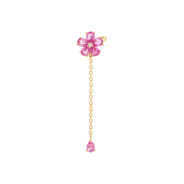 Sapphire Pink / Right Colored Flower Chain Drop Ear Cuff - Adina Eden's Jewels