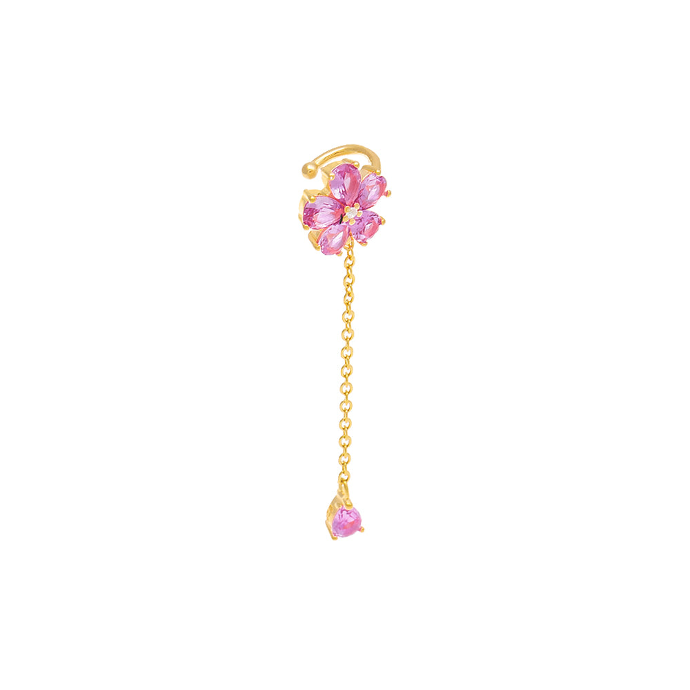  Colored Flower Chain Drop Ear Cuff - Adina Eden's Jewels