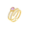 Sapphire Pink / 6 Colored Multi Row Pave Heart Ring - Adina Eden's Jewels