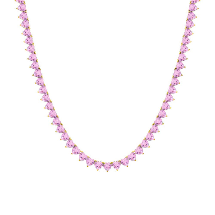 Sapphire Pink Gemstone Heart Tennis Necklace - Adina Eden's Jewels