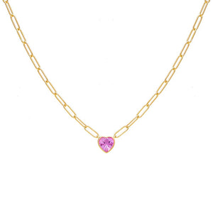Sapphire Pink Pink Colored Bezel Heart Link Necklace - Adina Eden's Jewels