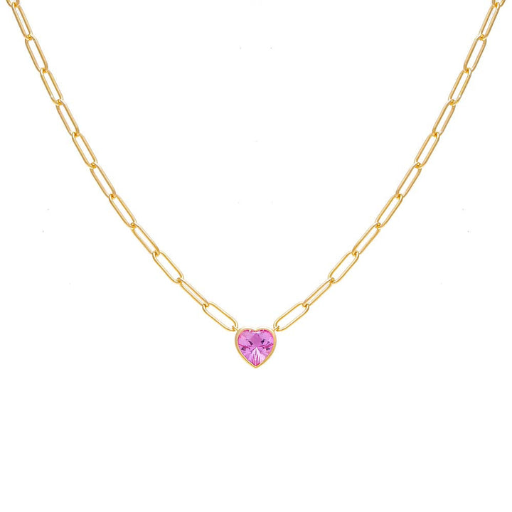 Sapphire Pink Pink Colored Bezel Heart Link Necklace - Adina Eden's Jewels