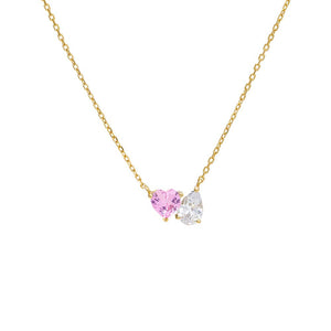 Dusty Pink Pink Heart X Pear CZ Necklace - Adina Eden's Jewels