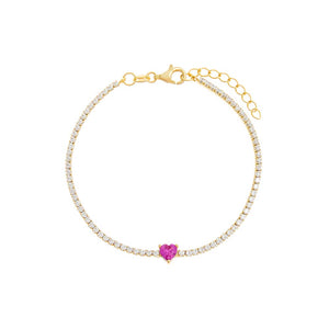 Sapphire Pink CZ Heart Stone Tennis Bracelet - Adina Eden's Jewels