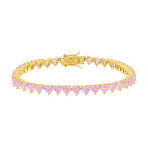 Sapphire Pink Gemstone Heart Tennis Bracelet - Adina Eden's Jewels