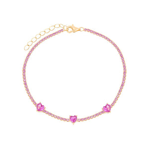  Colored Multi Heart Thin Tennis Bracelet - Adina Eden's Jewels