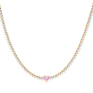 Sapphire Pink Pink Heart Tennis Necklace - Adina Eden's Jewels