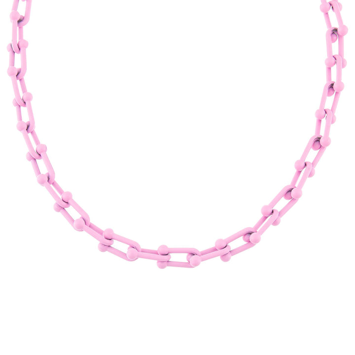 Sapphire Pink Pink Enamel U Chain Necklace - Adina Eden's Jewels