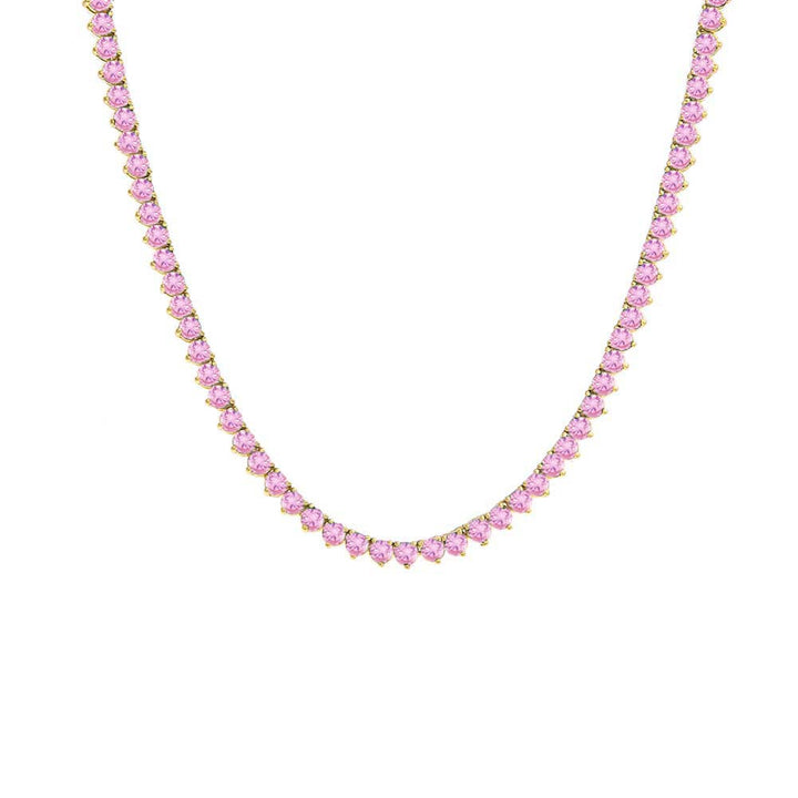 Sapphire Pink Summer Colored Three Prong Tennis Necklace - Adina Eden's Jewels