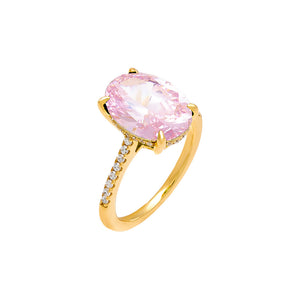 Sapphire Pink / 6 Pink Colored Oval Pavé Ring - Adina Eden's Jewels