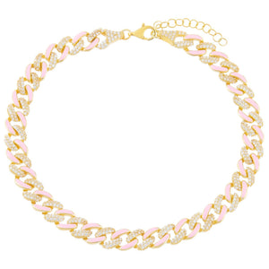 Sapphire Pink Pastel Enamel Chain Link Anklet - Adina Eden's Jewels