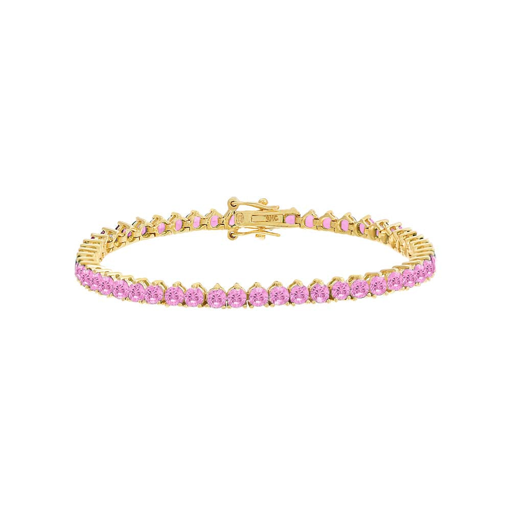 Sapphire Pink Summer Colored Three Prong Tennis Bracelet - Adina Eden's Jewels