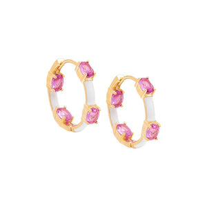White Colored CZ X Enamel Hoop Earring - Adina Eden's Jewels