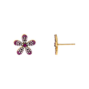 Magenta CZ Multi Colored Flower Stud Earring - Adina Eden's Jewels